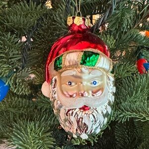 Santa Claus Glass Ornament with Red and Green Accents